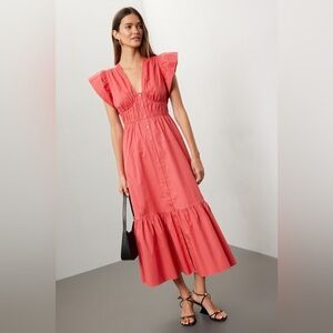 Derek Lam Collective Flutter Sleeve Button Down Midi Dress Size Italy 46/ US 10